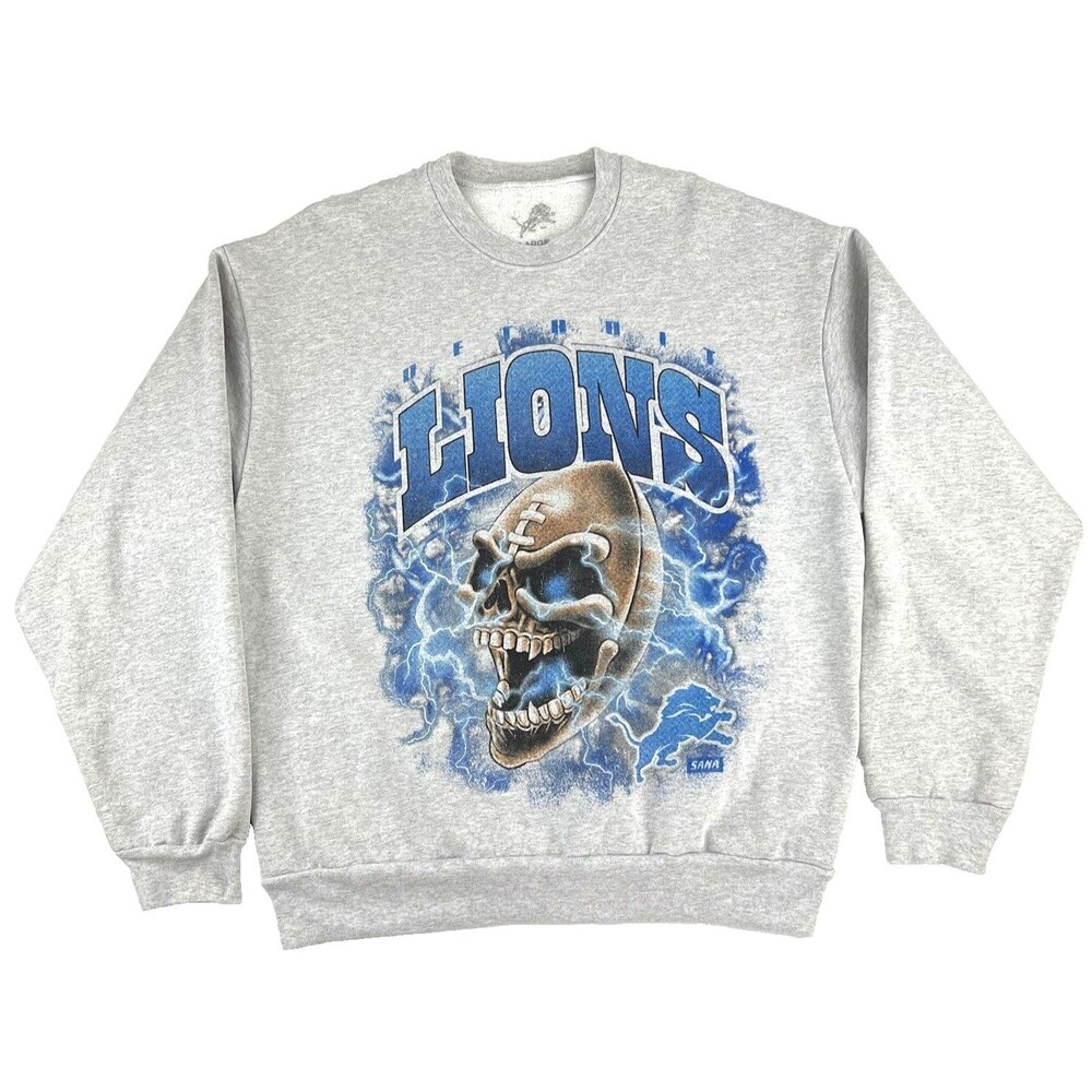 Unisex SANA x Detroit Lions Skull Football Crewneck Sweatshirt NFL Gray Sz Large